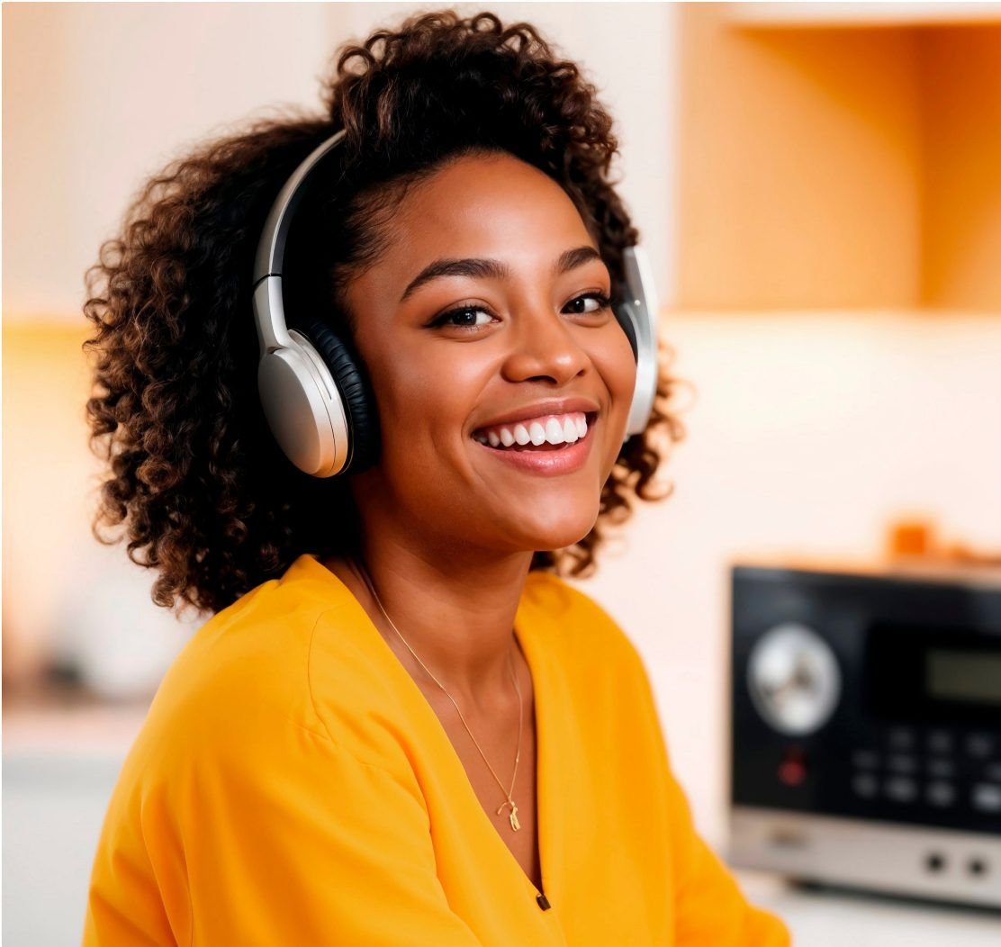A TechClan support specialist wearing headphones